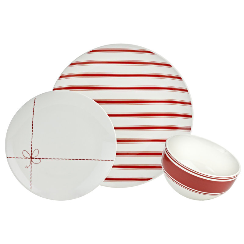 Red Ribbon 12 Piece Dinnerware Set, Service for 4 & Reviews Birch Lane